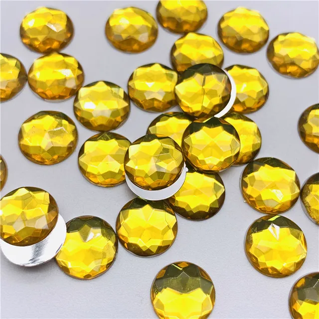 10 12 14 16 20mm Colorful Round Stones Flatback Acrylic Rhinestone Trim Scrapbook DIY Wedding Dress Accessories Costume Button gold