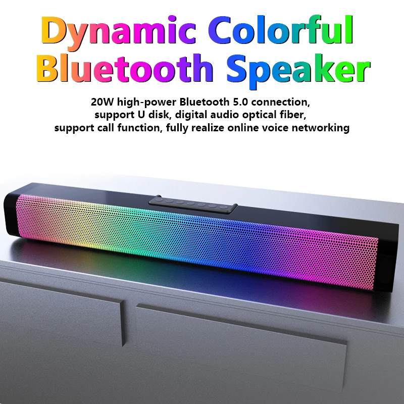 RGB Bluetooth Speaker 20W High Power Wireless Soundbar Echo Wall