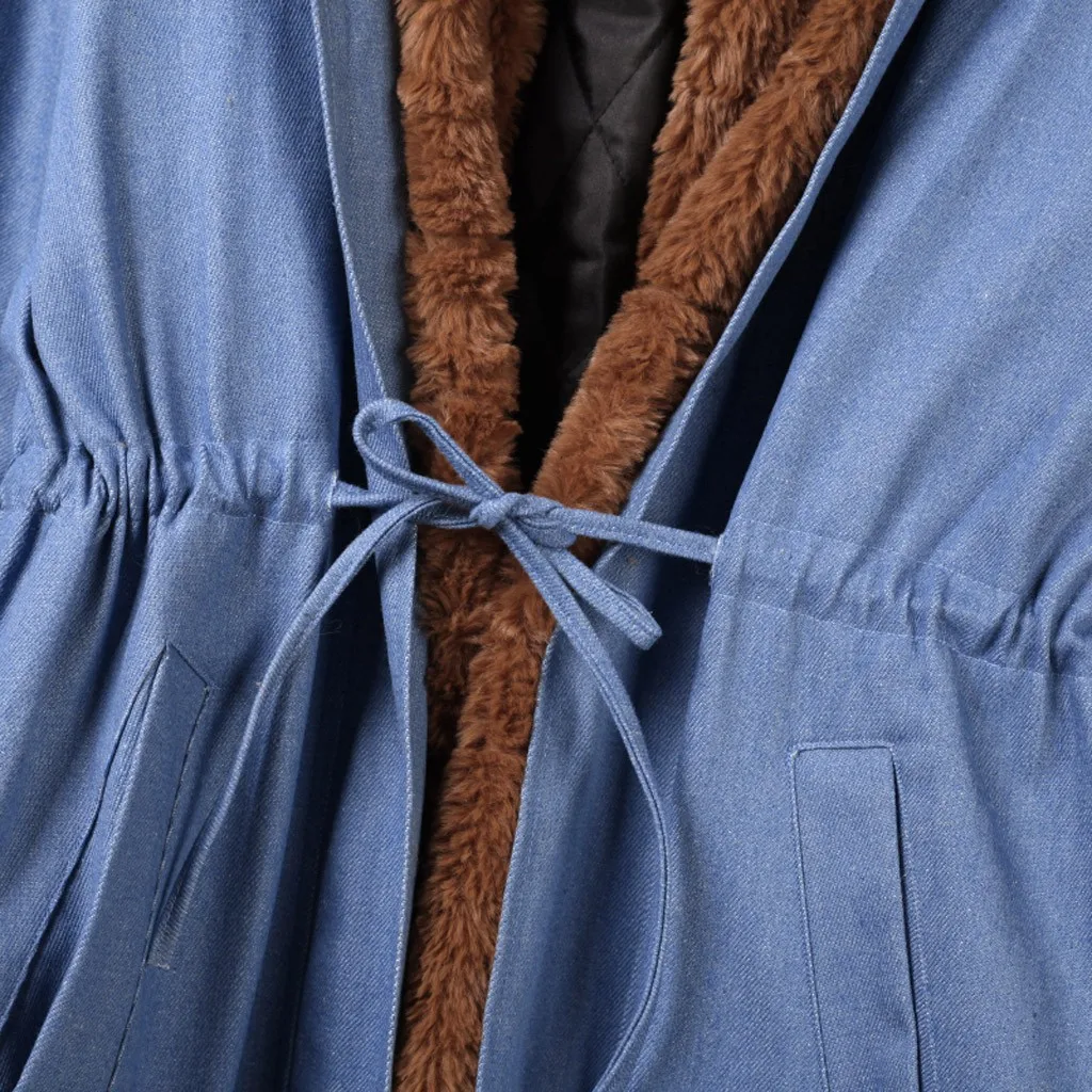 Womail/флисовая зимняя джинсовая куртка с капюшоном; пальто с длинным рукавом; сезон зима ; Женская куртка; большие размеры