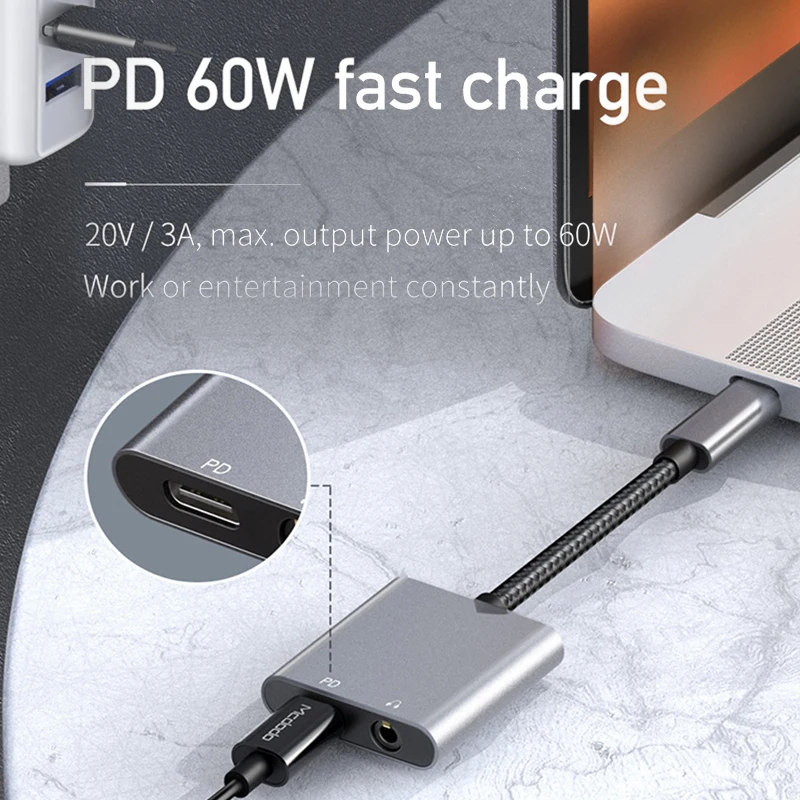 Цифровой аудио адаптер Mcdodo 60 Вт PD USB C на 3 5 мм + Type для наушников ЦАП кабель Aux