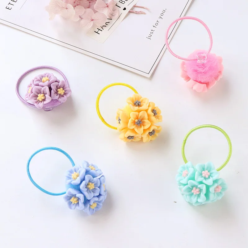 2pcs/set Girl Hair Accessories Elastic Hair Band Ponytail Candy Color Hair Decor Cute Flower Diameter 4cm