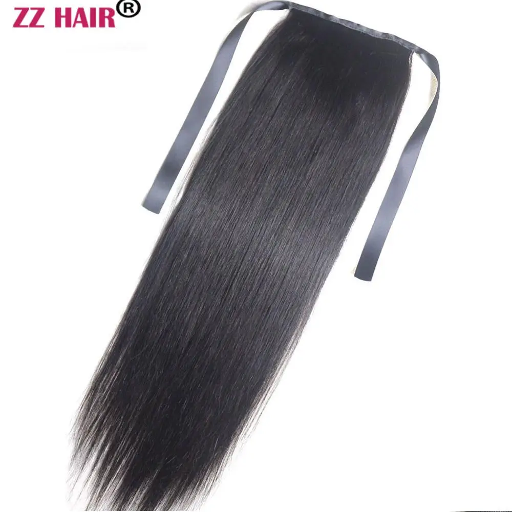 ZZHAIR 120 г 1"-28" машинное производство remy волосы лента Конский хвост на заколках человеческие волосы для наращивания конский хвост Натуральные Прямые Волосы