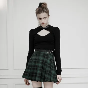 

PUNK RAVE Women Punk Style Hollow Out Casual T-shirt Warm V-collar Sexy Gothic Daily Long Sleeve Casual Tops Shirt