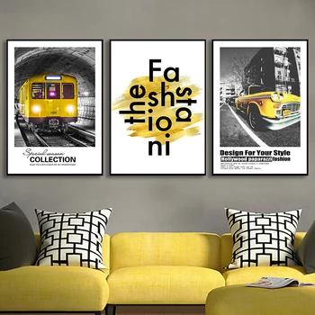 

Nordic Canvas Painting Fashion Letter Minimalist Picture Home Decor Art Life Quote Yellow Style Car Train Poster for Living Room