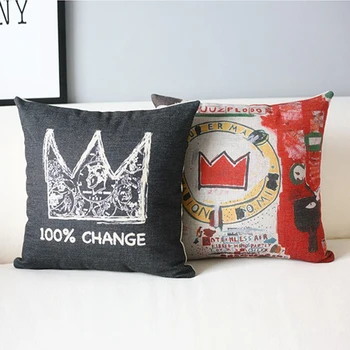 

Basquiat Graffiti Pillow Cover Linen Cotton Decorative Cushion Cover Decorative Throw Pillows Pillowcase 45cm