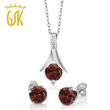 GemStoneKing 925 пробы Серебряный женский ювелирный набор красный гранат кулон и серьги набор с 18 дюймовой цепочкой(2,80 cttw