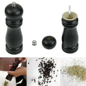 

Wooden Pepper Sauce Spice Salt Mill Grinder Hand Movement Convient 17cm x 4.7cm (Black)
