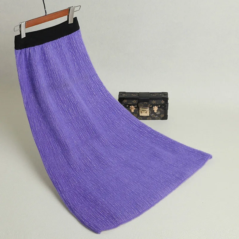 

Women's Mohair Skirt Autumn Winter Thick Fake Fur Soft Large Size Elastic Waist Knit Skirts Woman Faldas High Quality LS140