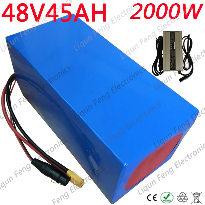 48V 1000W 1500W 2000W литий Батарея пакет 48V45AH Электрический велосипед Батарея 48V 45AH литий-ионный Батарея с 5A Зарядное устройство беспошлинно