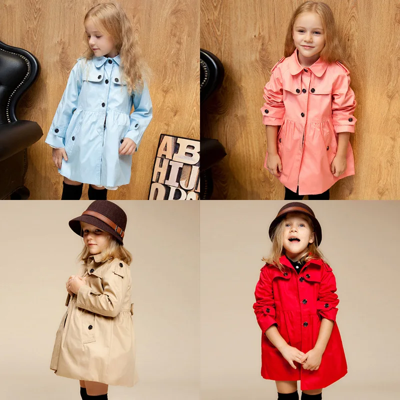 

2019 Spring And Autumn New Products Foreign Trade Childrenswear Solid Color Mid-length Children Girls' Wind Coat Kids' Overcoat