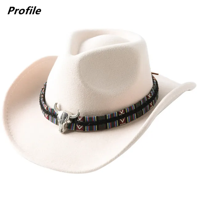  - Cowboy hat cow head accessories cowboy hat monochrome felt hat men and women big brim outdoor hat knight hat