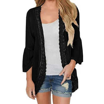 

2019 Female Air Conditioner Jackets Long Sleeve Hollow Lace Beach Chiffon Sun Protection Cardigan