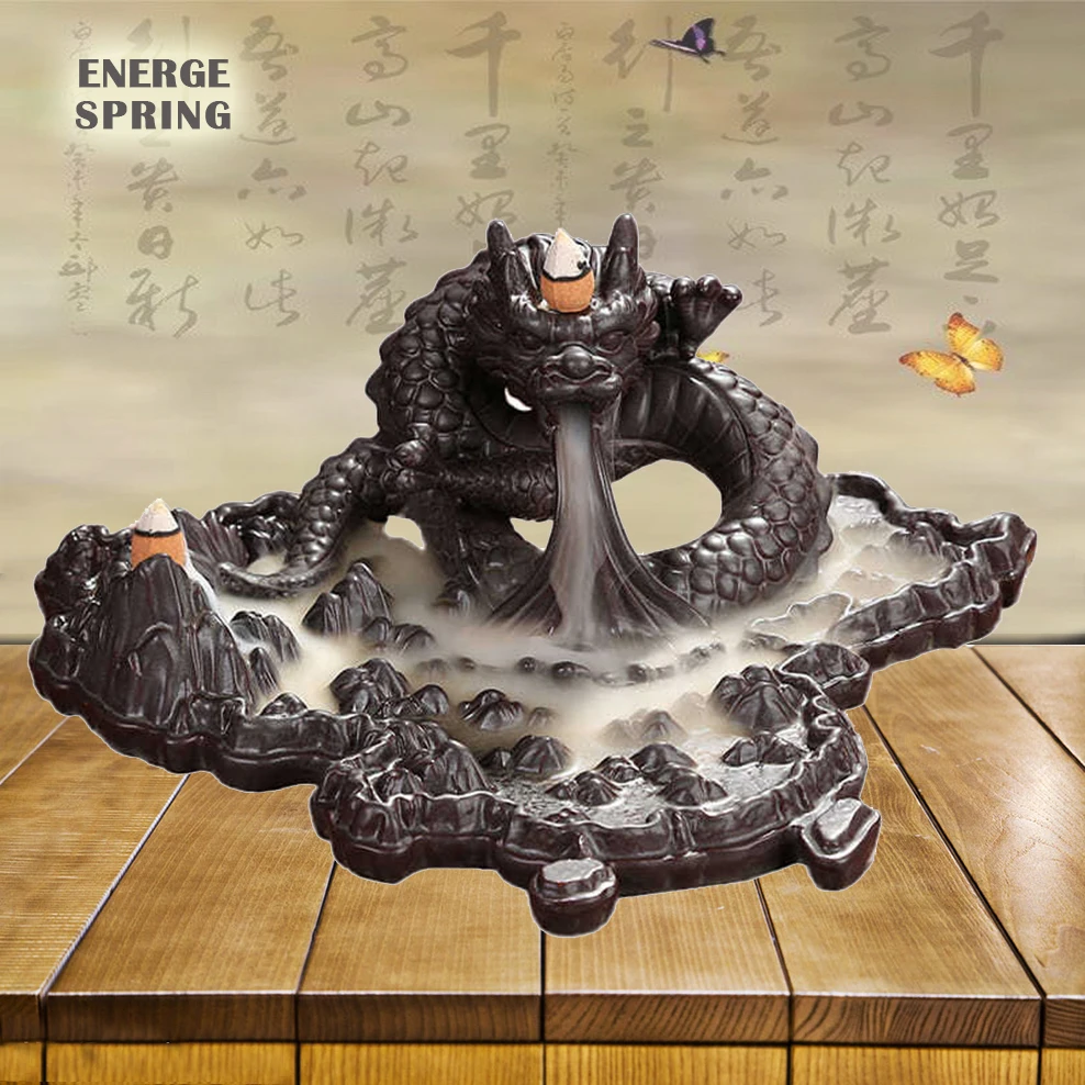 

Larger Back Flow Incense Burner Smoke Waterfall Ceramic Dragon Incense Burner Tea Room Home Furnishings Sandalwood Burner