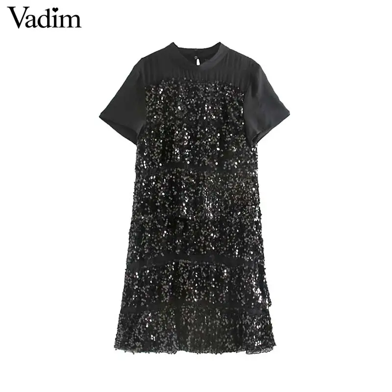 Vadim, женское мини-платье в стиле ретро с блестками, в стиле пэчворк, с круглым вырезом, с коротким рукавом, женские повседневные Прямые стильные шикарные платья, vestidos QD021