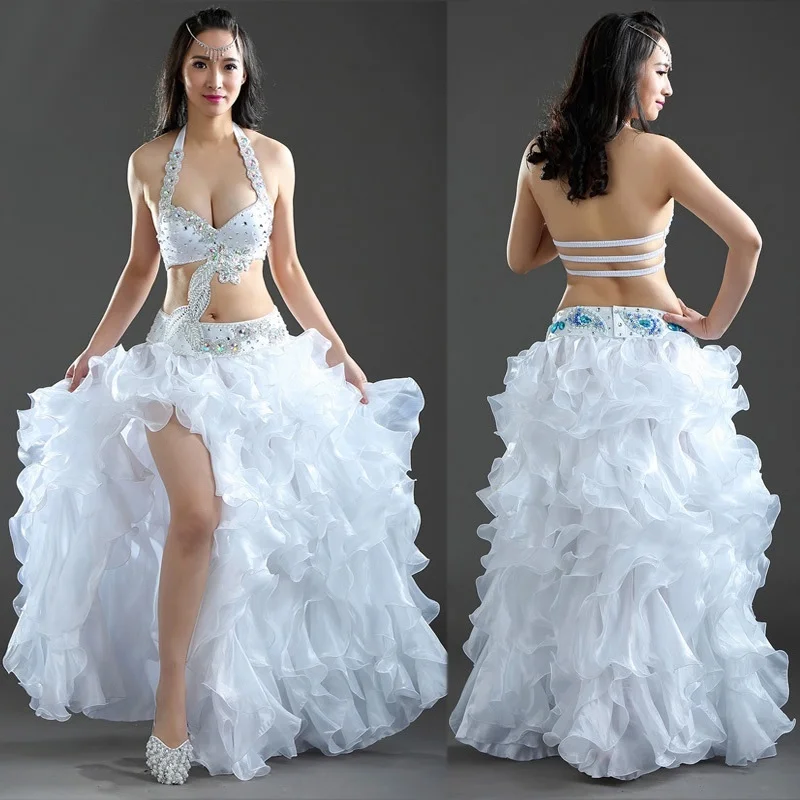 feecolor NEW Professional Belly Dance Costume Waves Skirt Dress with slit Skirt 12 Colors