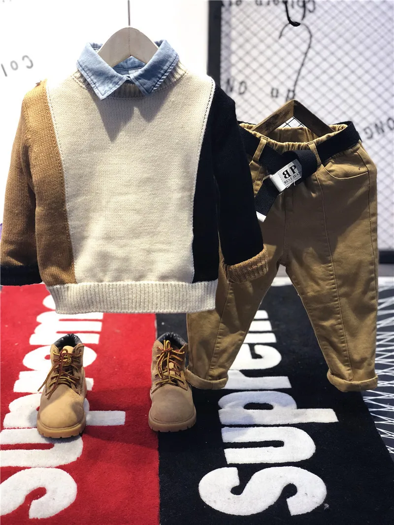 

Boys' Sweater Brushed And Thick Pullover Fall And Winter Clothes 2018 New Style Children Crew Neck Base Fashion Korean-style