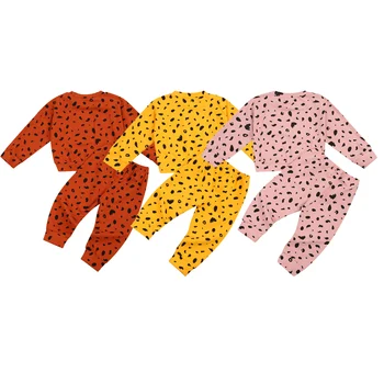 

2020 Fashionable Kid's Suit Long Sleeve Round Neck Elastic Head Long Pants with Dots Pattern for Autumn and Spring Clothing Set