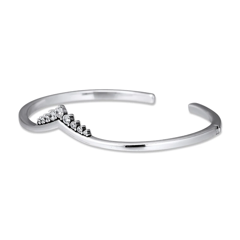 

Tiara Wishbone Open Bangle 100% 925 Sterling Silver Jewelry with Clear CZ Free Shipping