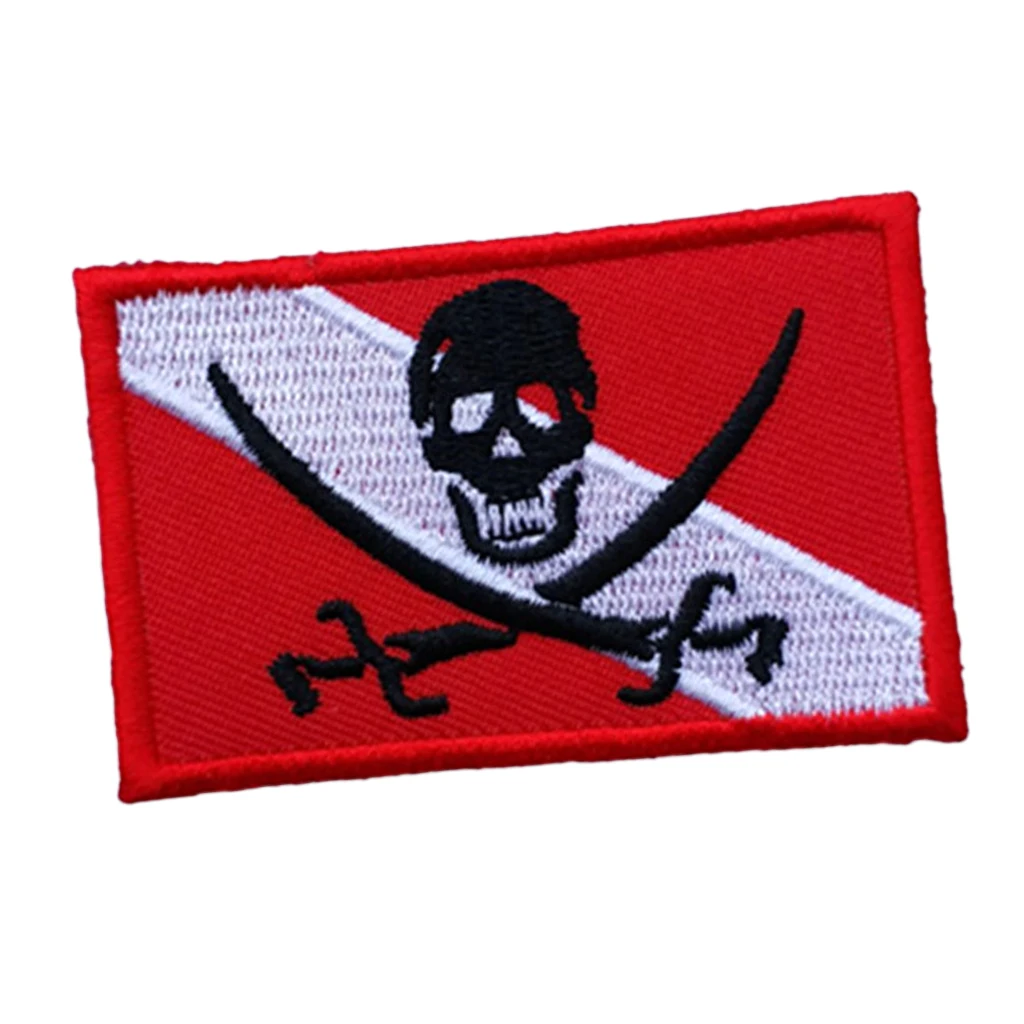 Dive Flag Patch Embroidered Iron On Scuba Diver Souvenir Gift Backpack 70 x 45mm- Skull Pirate