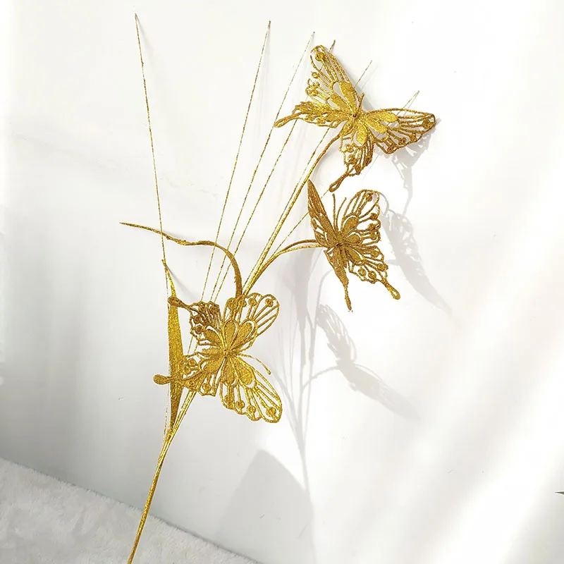 

7 Pieces of Glitter Butterfly Artificial Flower Christmas Home Decoration Holiday Atmosphere Shooting Props
