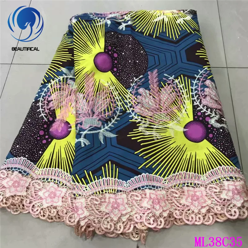 BEAUTIFICAL воск кружева хлопок печать Анкара Высокое качество гипюр шнур кружева африканские принты воск шнур кружева ткани ML38C35