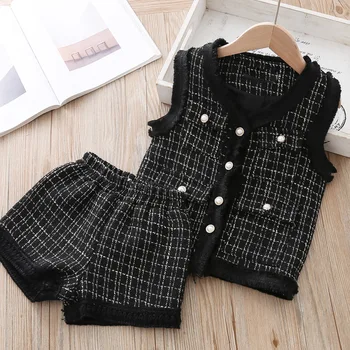 

toddler girl clothes sets 2019 autumn Plaid Vest And shorts fashion high-grade girls boutique outfits little girl clothes