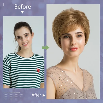 

Inhaircube 8"Short Womens Synthetic Wigs Pixie Cut Hair Split Wig Natural Hair Blond Short Water Wavy Mixed Color Free Shipping