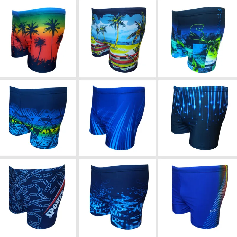 

2019 New Style Swimming Trunks Men's Fashion Large Size Printed Boxer Slim Fit with Lace-up High Elastic Loose-Fit Sports Swimmi