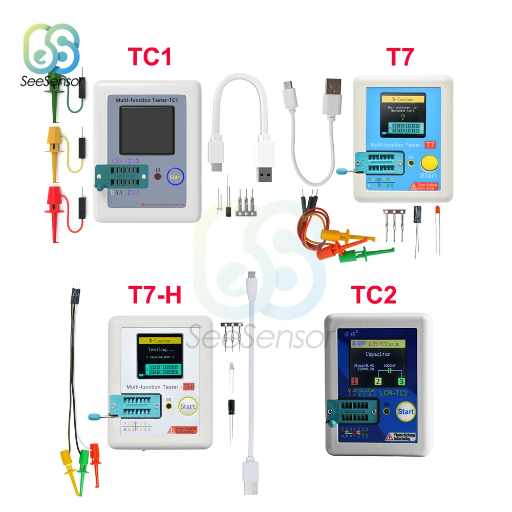 LCR-TC2 TC-T7-H TCR-T7 цветной дисплей Многофункциональный TFT тестер транзисторов с