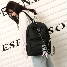 New Style Iron Hoop Canvas School Bag Women's Korean-style Harajuku Trend Backpack Solid Color Backpack Early High School School