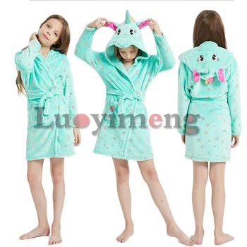 

Children's Bathrobes 3-11Y Kids Robes Flannel Boys Girls Clothes Cartoon Animal Hooded Bath Robes Baby Girl Pajamas Homewear