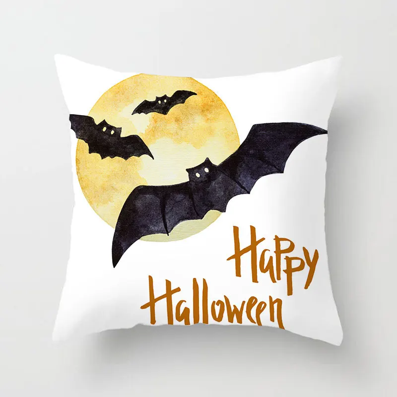 Polyester Halloween Bats Spider Skull Pumpkin Cover Party Throw Pillows Decorative Pillow Cover Soft Pillowcase 45*45cm