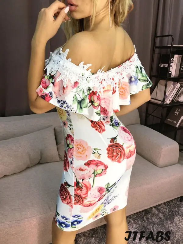 Elegant Slash Neck Vestito Women Glitter Dress Lady Floral Off Shoulder Bodycon Formal Dress Applique Skinny Flower Summer Dress Elegant Slash Neck Vestito Women Glitter Dress Lady Floral Off Shoulder Bodycon Formal Dress Applique Skinny Flower Summer Dress