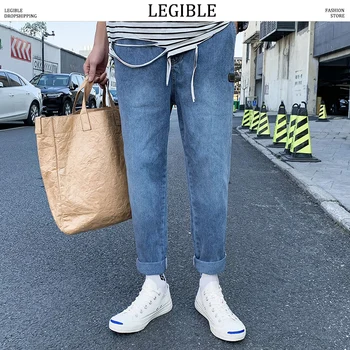 

LEGIBLE 2020 Straight Jeans Pants Mens Fashion Solid Denim Pants Men Designer Trousers Casual Loose Pants Men