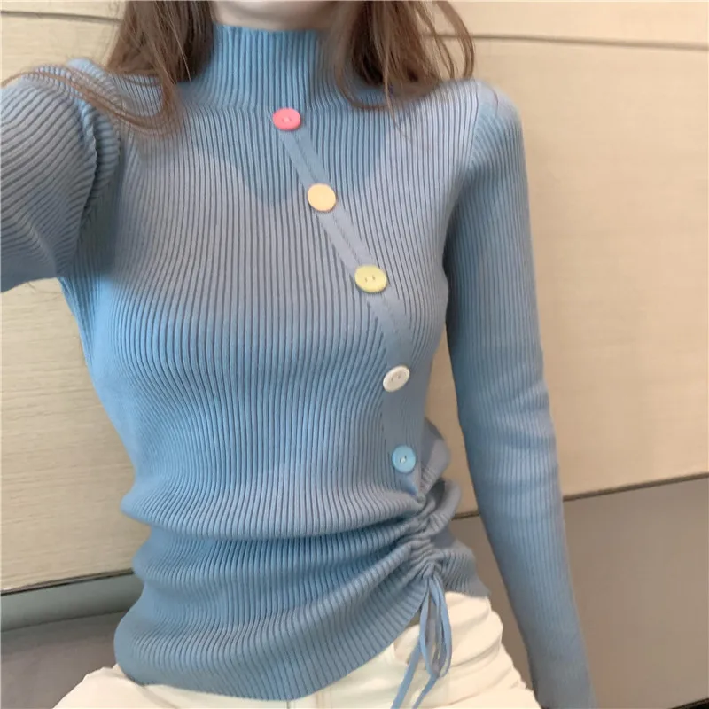 

Korean Women Sweater Turtleneck Sweaters for Woman Long Sleeve Pleated Sweater Women Knitted Pullover Casual lady White Sweaters