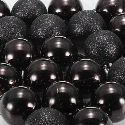 24Pcs Chic Christmas Baubles Tree Plain Glitter XMAS Ornament Ball Decoration Black
