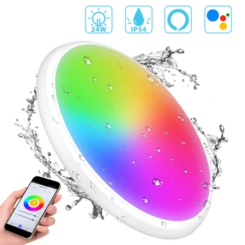 

Smart LED Ceiling Light 24W Dimmable Ambient Light Fixture Smart Wi-Fi Round Light