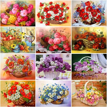 

5D Diamond Painting Cross Stitch Flower Basket Full Round Drill DIY Mosaic Diamond Embroidery Rhinestones Home Decor