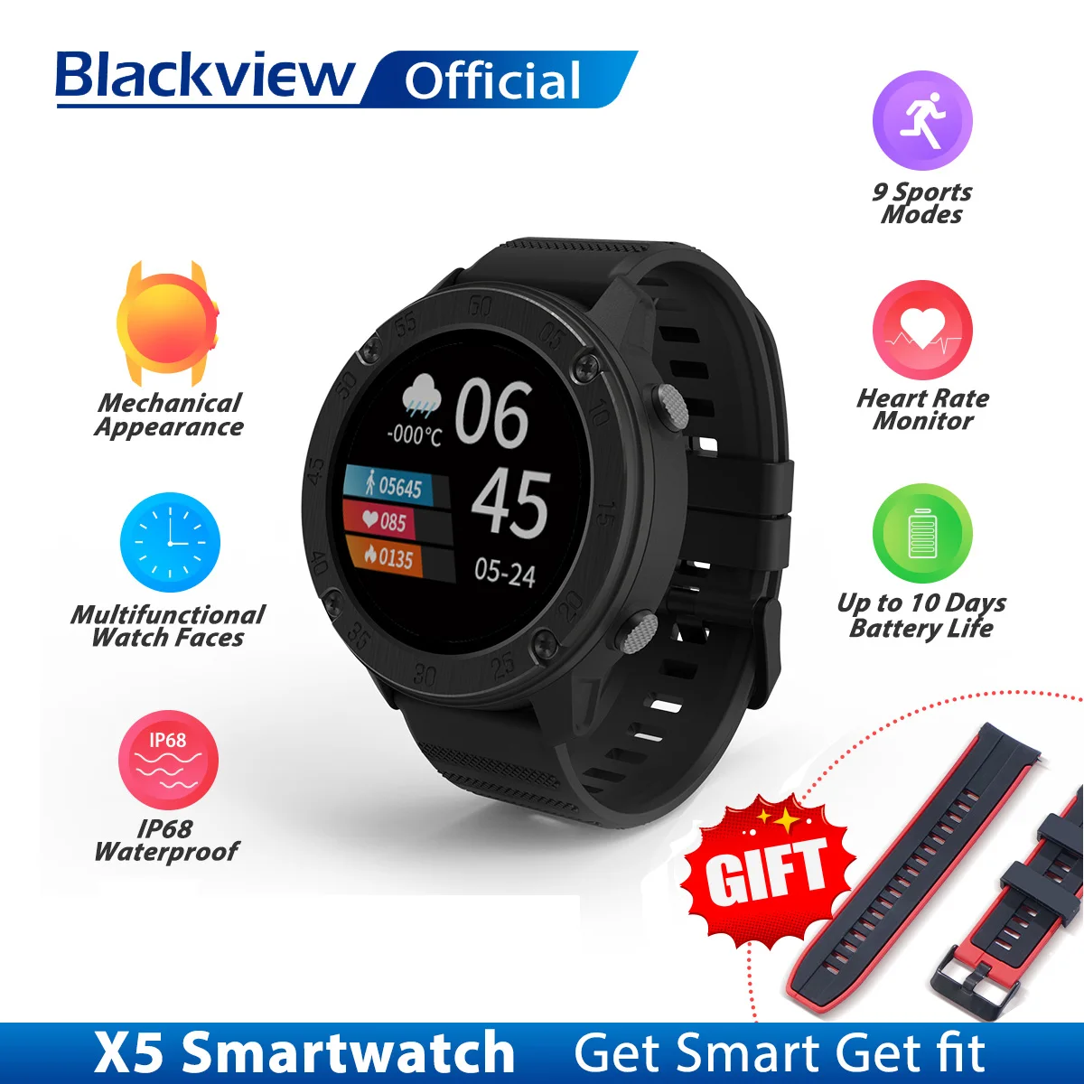 Hot Products! Blackview IP68 SmartWatch X5 Men Women Sports Watch Clock Sleep Monitor Fitness Tracker Heart Rate Smart Watch for IOS Android