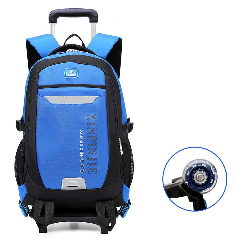 2 wheels blue Рюкзак со съемными колесами 2/6, детские школьные сумки для мальчиков и девочек, школьный рюкзак на колесиках, сумки для книг Mochila - Color: 2 wheels blue
