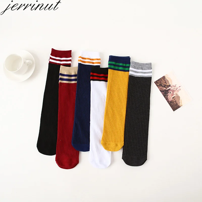 Jerrinut носки женские хлопковые теплые счастливые носки милые цветные яркие однотонные осенне-зимние повседневные модные носки Харадзюку 5 пар