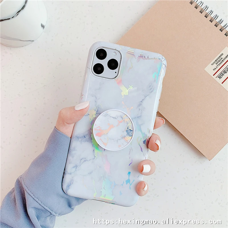 Лазерный цветной мраморный чехол для телефона для iphone 11promax XR XAMAX чехол для iphone 6 7 8 Plus Забавный геометрический комбинированный чехол s - Цвет: Зеленый