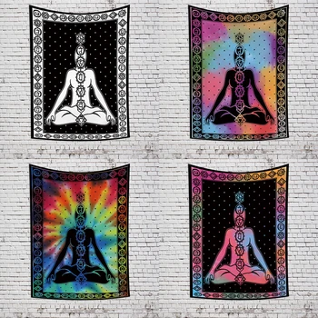 

Indian Buddha Statue Meditation 7 Chakra Tapestry Wall Hanging Mandala Tapestries Wall Cloth Psychedelic Yoga Carpet Boho Decor