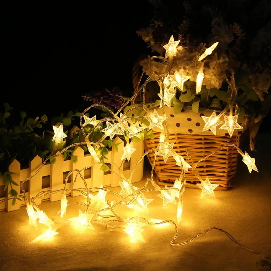 

AC 220V 3.7m 20 LED Chips Five-pointed Star Shape Warm White Night String Lights Decoration Lamp With EU Plug