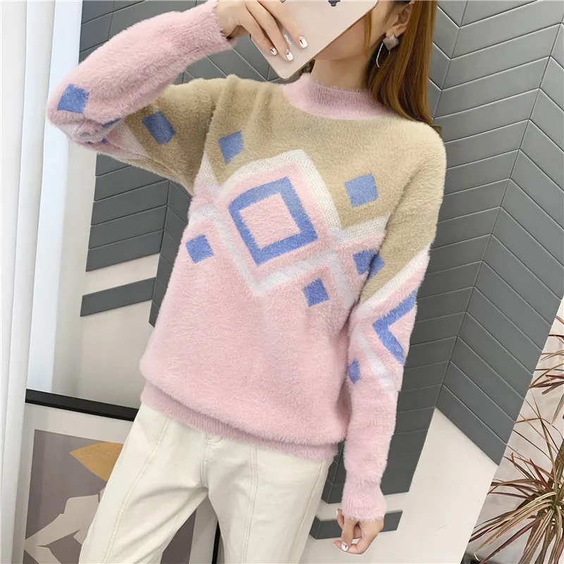 Blusas De Inverno Feminina, пончо, свитер, 9437 настоящая фотография, жаккардовый вязаный свитер с высоким воротником и рукавами 42- 2f, 6 рядов, 2 полки