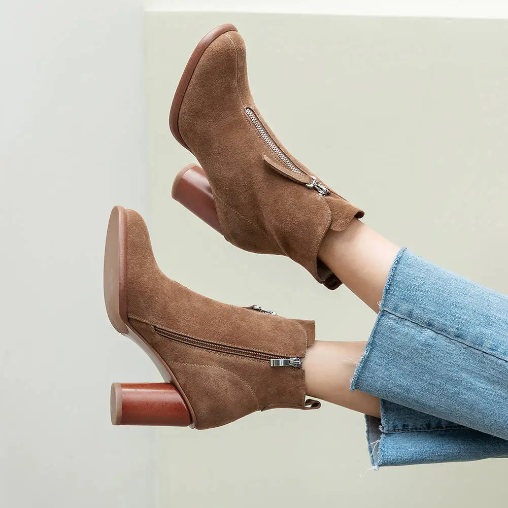 SARAIRIS Brand New women's Cow Suede Leather Ladies High Heels Footwear Party Ol Ankle Boots Zip Autumn Winter Shoes Woman SARAIRIS Brand New women's Cow Suede Leather Ladies High Heels Footwear Party Ol Ankle Boots Zip Autumn Winter Shoes Woman