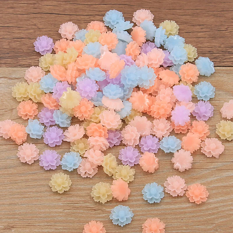 50PCS 13mm Flower Flatback Resin Cabochons Scrapbook Craft DIY Embellishments decor Headwear accessories