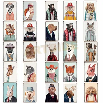 

Cartoon Cats Dogs Image Vintage Tin Sign Metal Plaque Many Kinds Animals Retro Pub Bar Decoration Plates Home Sign
