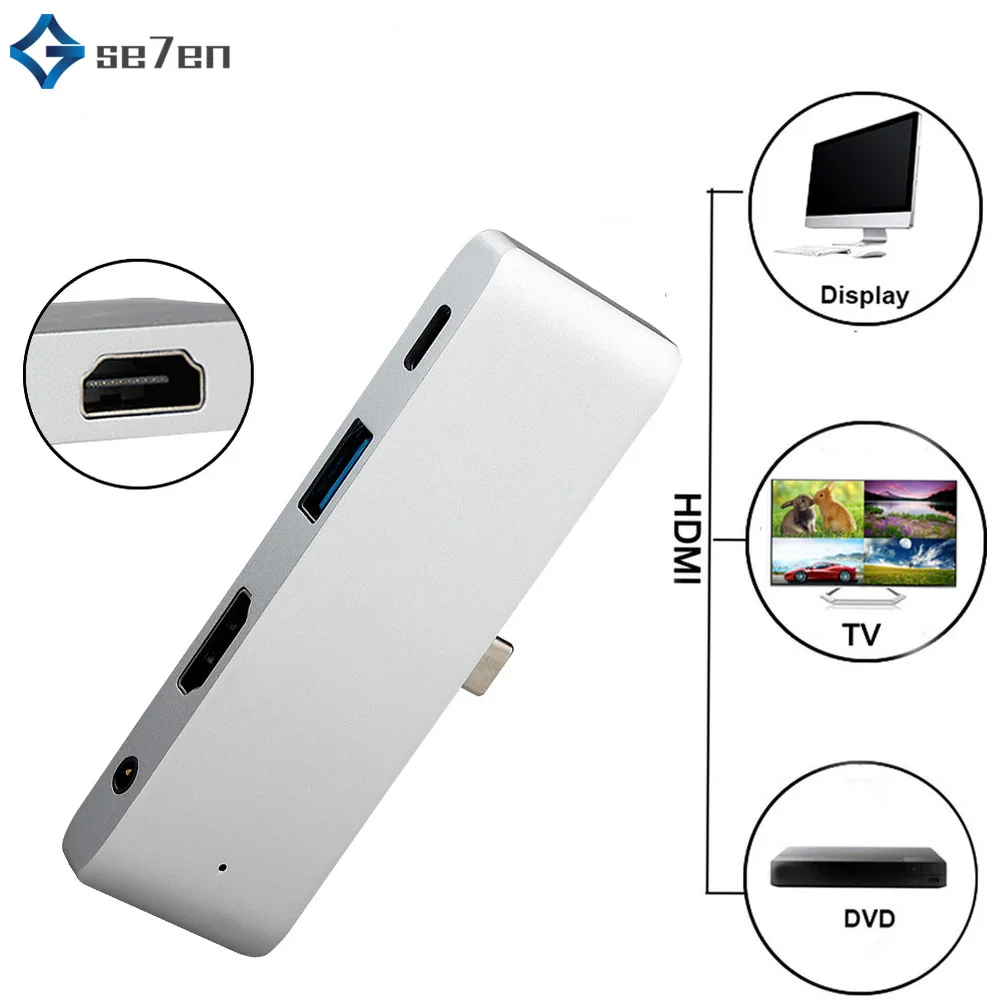 Концентратор usb type C адаптер для HDMI USB type C док-станция для MacBook Pro с USB-C 4K HDMI кардридер usb 3,0 и 3,5 мм разъем для наушников