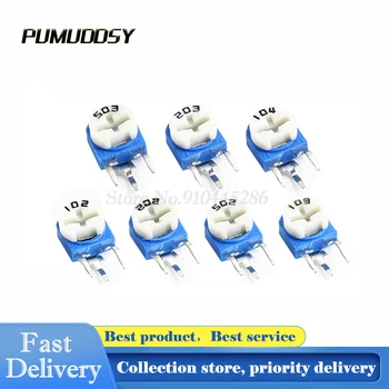 

30PCS/LOT WH06-1 Multiturn Trimmer Potentiometer RM-063 RM063 504 500K ohm Vertical Blue White Adjustable Resistor
